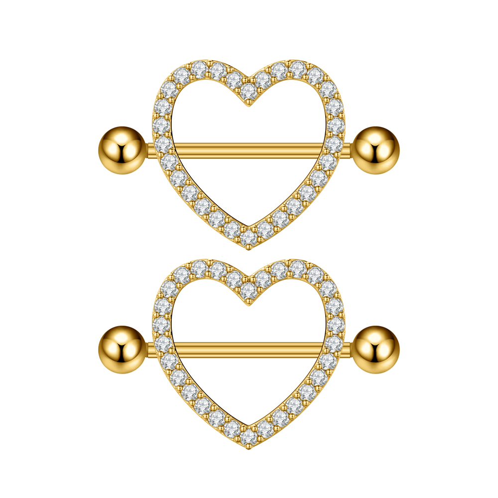 Body Jewelry Nipple Rings - 2PCS Both Sides Screwed Heart Nipple