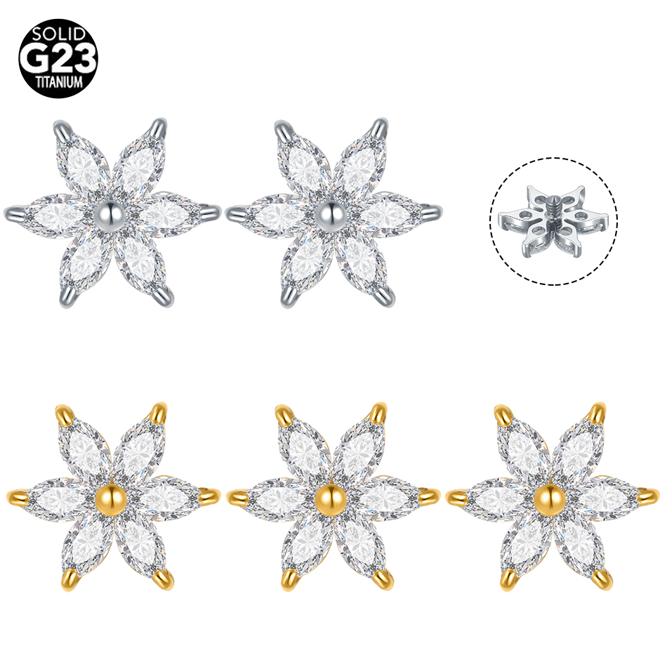 Dermal Anchor Top - 1/5PCS Titanium Crystal Flower Dermal Anchor