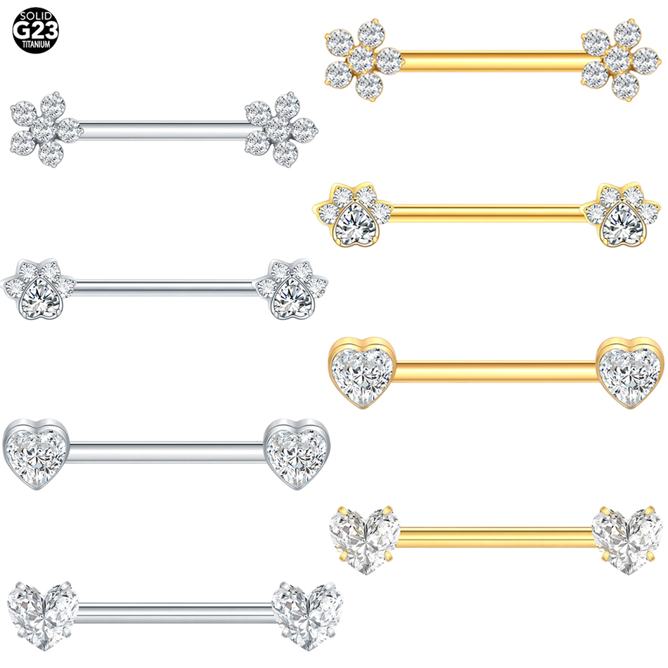 Body Jewelry Nipple Rings - 1Pc Titanium Flower Nipple Piercing Barbell