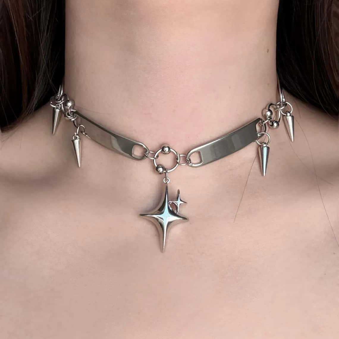 Punk Star Riveted Choker,Rock  - Daith Heart Ring ulasan dan harga