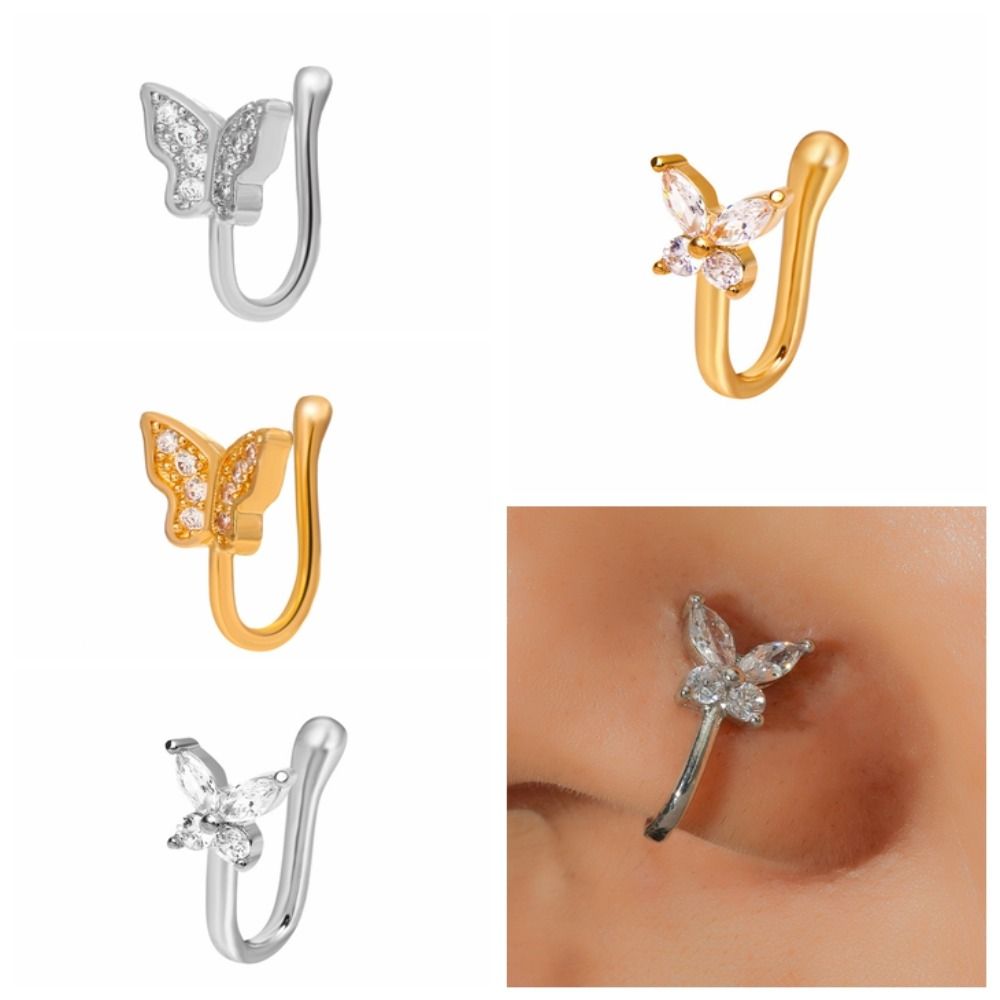 Rhinestone Butterfly Nose Ring - Body Jewelry Ear Piercing ulasan dan harga