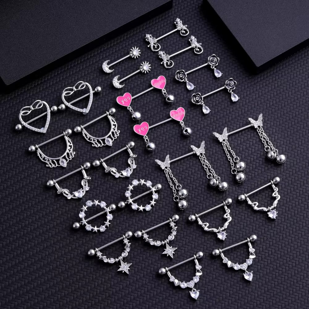 2pcs Mixed-style Lettering Flo - Body Jewelry Nipple Rings ulasan dan harga