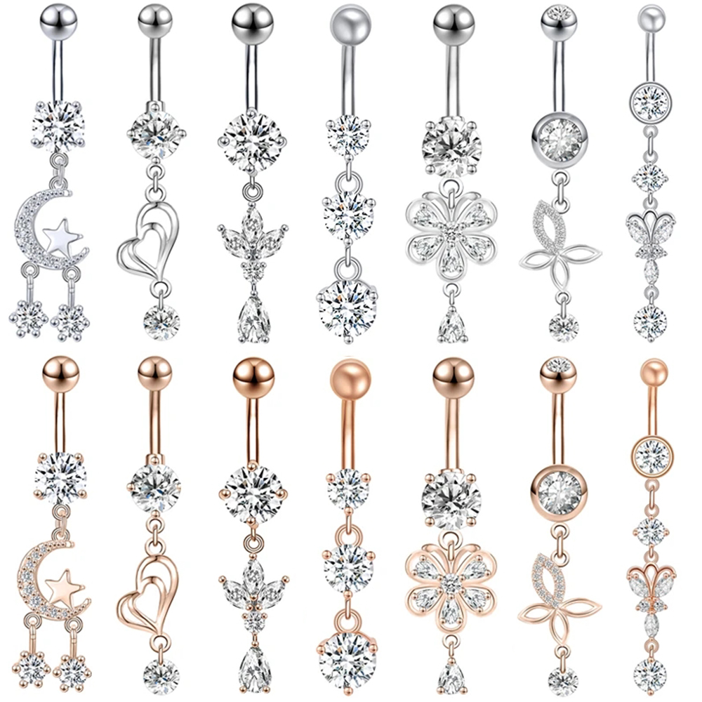 ZS 14G 1PC Zircon Flower Belly - Body Jewelry Real Gold ulasan dan harga