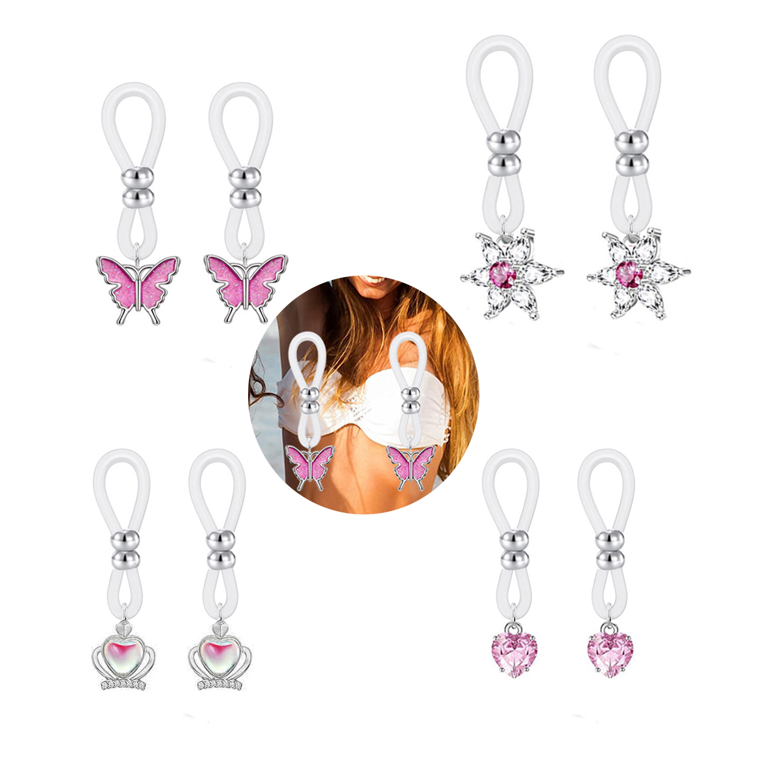 Alloy Silicone Butterfly Heart - Body Jewelry Nipple Rings ulasan dan harga