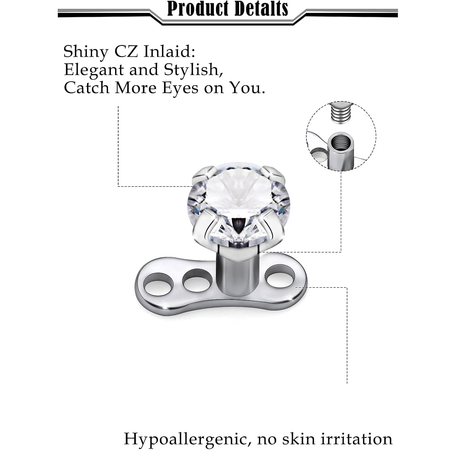 14G G23 Titanium Dermal Pierci - Dermal Anchor Top ulasan dan harga