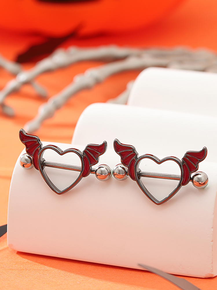 KUNIU2pcs Punk Dark Heart Wing - Body Jewelry Nipple Rings ulasan dan harga